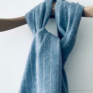 Loro Piana Bluish GREY Fringe Pure Cashmere Wide Scarf NWT 13x 68 white stripe